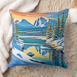 Snowy Mountain Reflection Throw Pillow