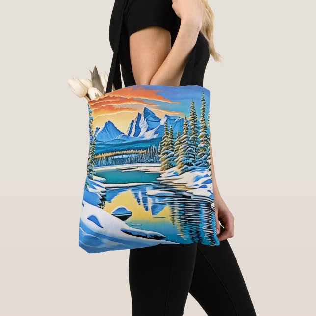 Snowy Mountain Reflection Tote Bag (Close Up)