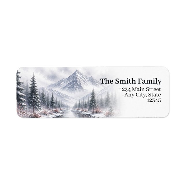 Snowy Mountain Return Address Labels | Winter Pine (Front)