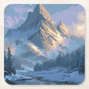 Snowy Mountain Square Paper Coaster