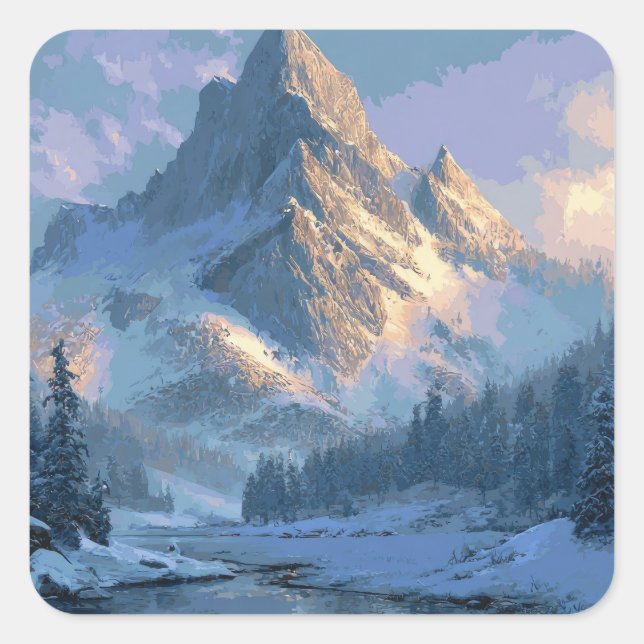 Snowy Mountain Square Sticker (Front)