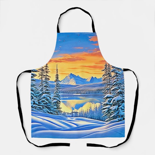 Snowy Mountain Sunset Glow Apron (Front)