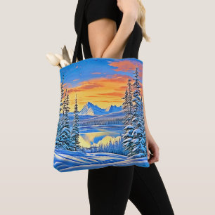 Snowy Mountain Sunset Glow Tote Bag