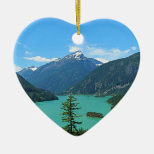 Snowy Mountain Turquoise Lake in Washington Ceramic Ornament