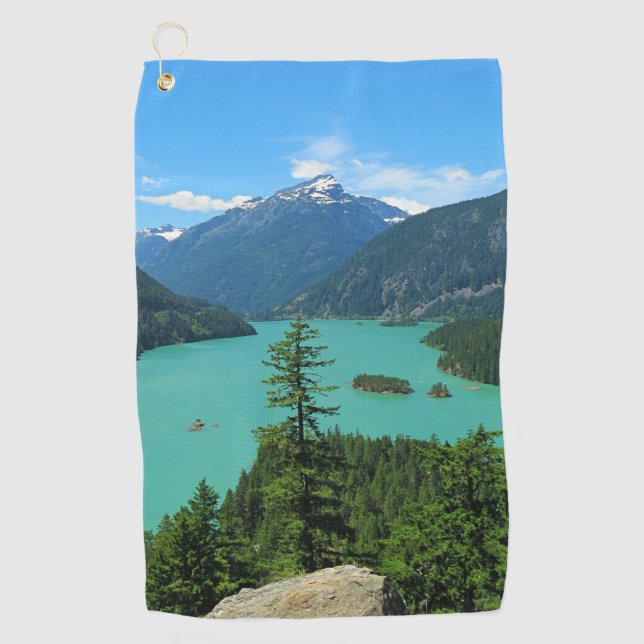 Snowy Mountain Turquoise Lake in Washington Golf Towel (Front)