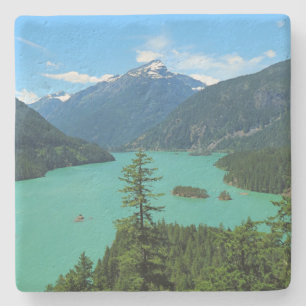 Snowy Mountain Turquoise Lake in Washington Stone Coaster