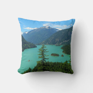 Snowy Mountain Turquoise Lake in Washington Throw Pillow