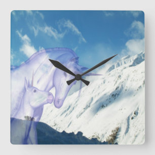 Snowy Mountain Unicorn Timeless Calm Square Wall Clock