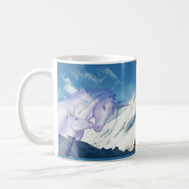 Snowy Mountain Unicorn Twin View Coffee Mug (Left)
