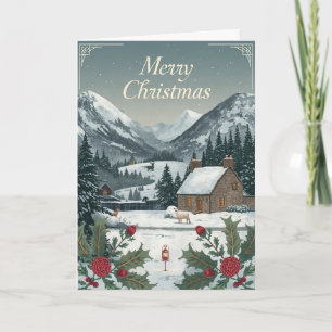 Snowy Mountain Village Christmas Card