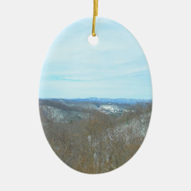 Snowy Mountain West Virginia Overlook Ceramic Ornament (Front)