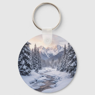 Snowy Mountain Winter Keychain