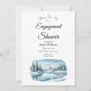 Snowy Mountain Winter Lake Engagement Shower Invitation