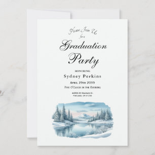Snowy Mountain Winter Lake Graduation Party Invitation