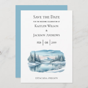 Snowy Mountain Winter Lake Save the Date