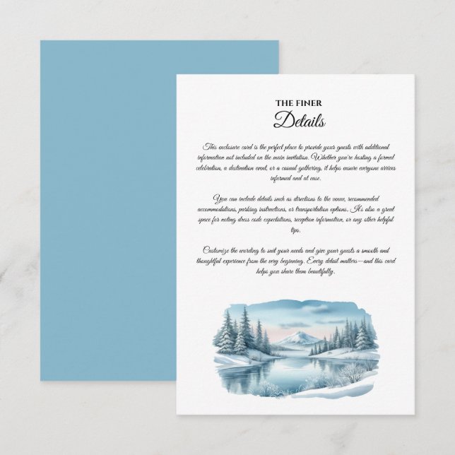 Snowy Mountain Winter Lake Wedding Enclosure Card (Front/Back)
