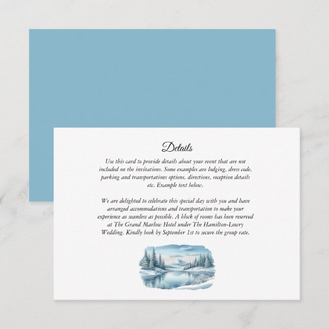 Snowy Mountain Winter Lake Wedding Enclosure Card (Front/Back)