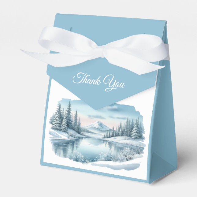 Snowy Mountain Winter Lake Wedding  Favor Box (Front Side)