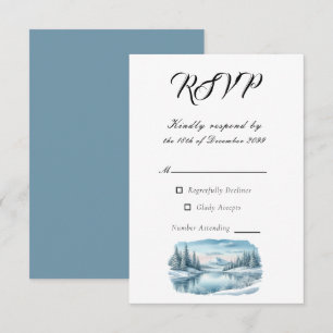Snowy Mountain Winter Lake Wedding RSVP Card