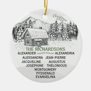 Snowy Mountain Winter Log Cabin X11 Ceramic Ornament
