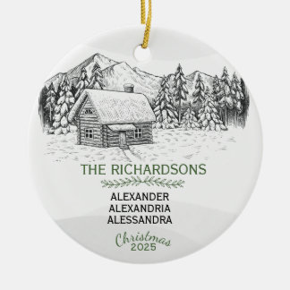 Snowy Mountain Winter Log Cabin X 3 Ceramic Ornament
