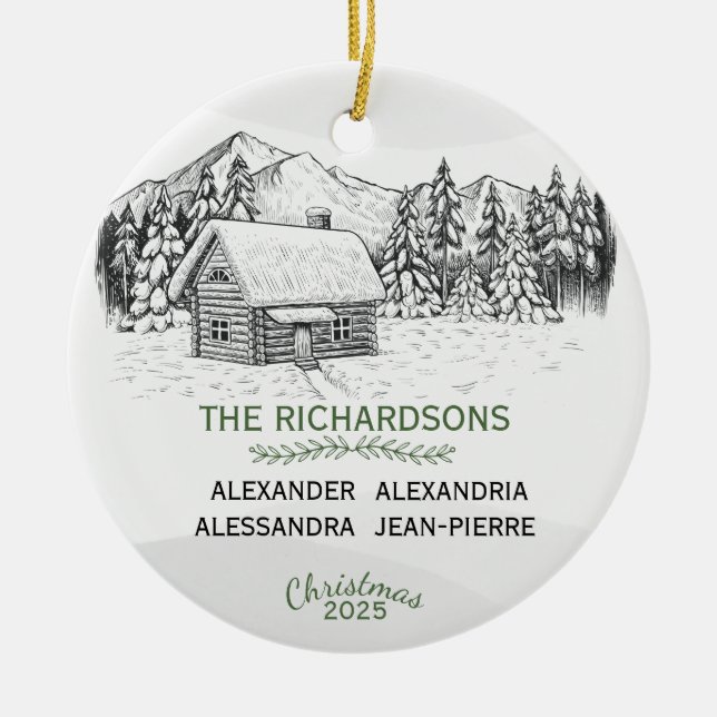 Snowy Mountain Winter Log Cabin X 4 Ceramic Ornament (Front)