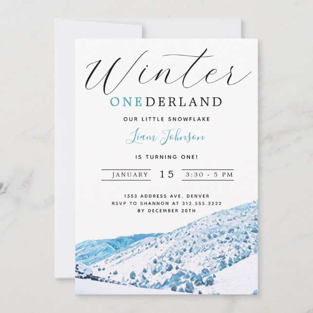 Snowy Mountain Winter ONEderland 1st Birthday Invitation (Front)