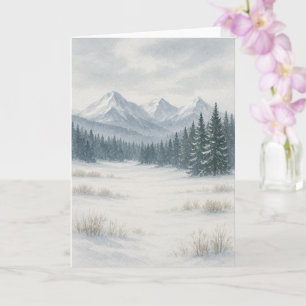 Snowy Mountain Winter Watercolor Greeting Card