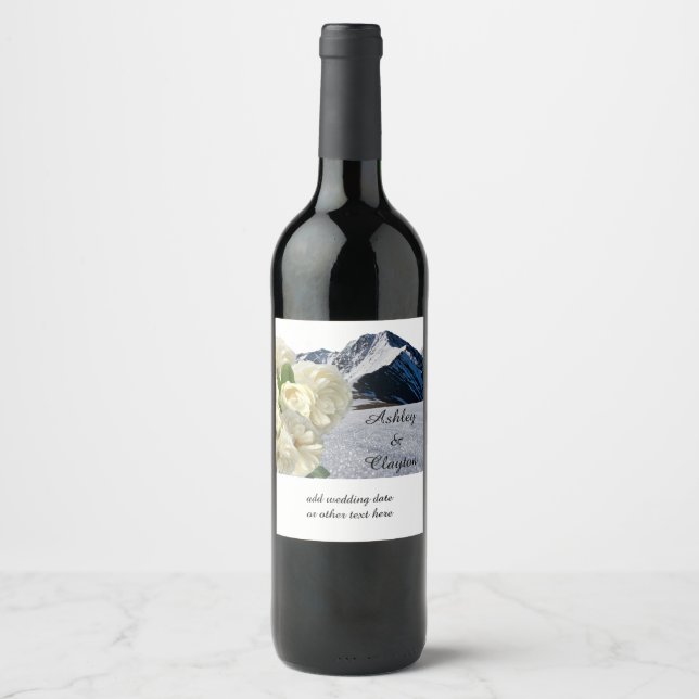 Snowy Mountains and Flowers Wine Label (Front)