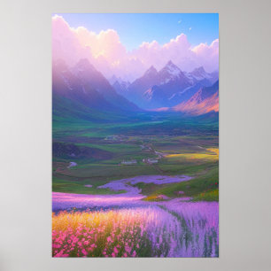 Snowy Mountains and Hidden Village Poster