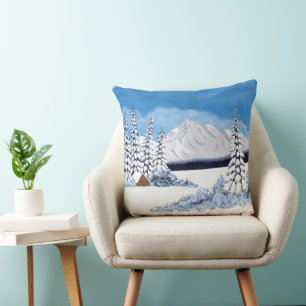 Snowy Mountains Cotton Throw Pillow