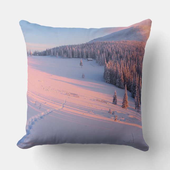 Snowy Mountains Throw Pillow (Front)