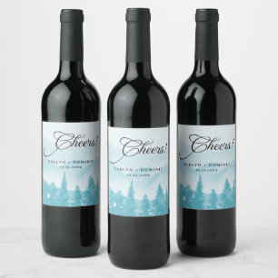 Snowy Mountains Winter Wedding Cheers Wine Label