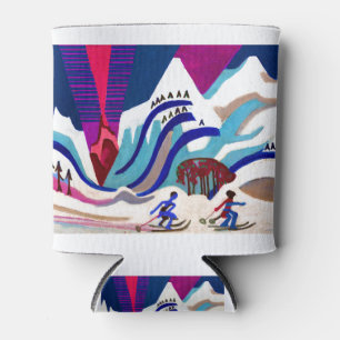 Snowy Mountains with Skiers Can Cooler