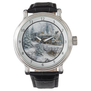 Snowy mountains with steam train AI art Watch