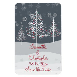 Snowy Night and Winter Trees Wedding Save the Date Magnet