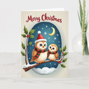 Snowy Night Birds Christmas Card