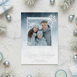 Snowy Night Blue Foil Happy Holidays Foil Holiday Card