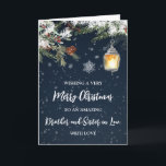 Snowy Night Brother and Sister in Law Christmas Card<br><div class="desc">Merry Christmas for brother and sister in law card with rustic winter foliage and a country snowy background.</div>