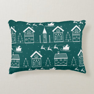 Snowy Nordic Christmas Village Accent Pillow