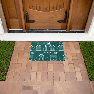 Snowy Nordic Christmas Village Doormat