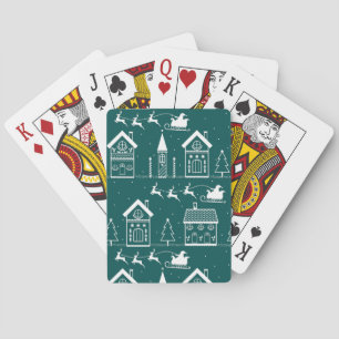 Snowy Nordic Christmas Village Playing Cards