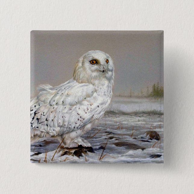 Snowy Owl 2 Inch Square Button (Front)