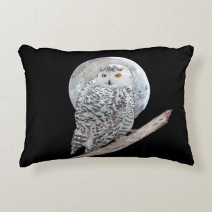 Snowy Owl and Moon Painting - Original Bird Art Accent Pillow