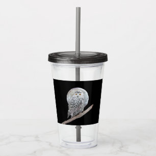Snowy Owl and Moon Painting - Original Bird Art Acrylic Tumbler