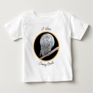 Snowy Owl and Moon Painting - Original Bird Art Baby T-Shirt