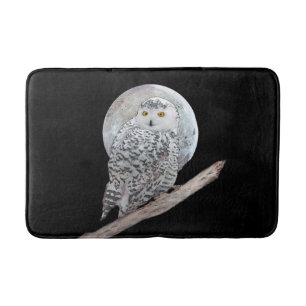 Snowy Owl and Moon Painting - Original Bird Art Bath Mat