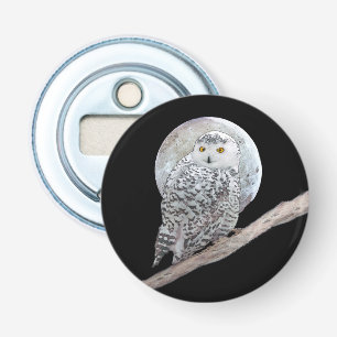 Snowy Owl and Moon Painting - Original Bird Art Bottle Opener
