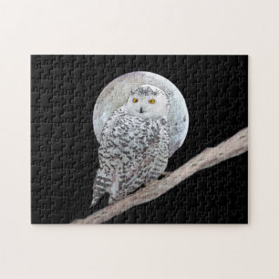 Snowy Owl and Moon Painting - Original Bird Art Jigsaw Puzzle