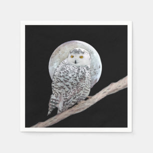 Snowy Owl and Moon Painting - Original Bird Art Napkin